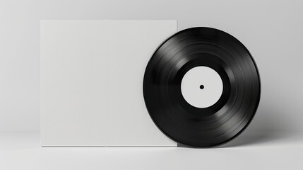 A vinyl record cover mockup capturing the nostalgia and charm of the classic audio format. White vinyl cover with vinyl record on the side immortalized in an icon of musical culture.