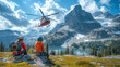 Medical Evacuation: A helicopter hovers above a remote wilderness area, preparing to airlift an injured hiker to safety. Against the backdrop of rugged terrain, paramedics stabiliz