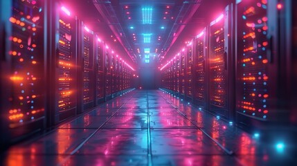 Aufkleber - Data Center or server room with servers of cloud storage of information. Technology of computer warehouse of data. Hosting service conceptual tech background.
