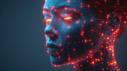 Aufkleber - Humanoid head with anthropomorphic face analyzing flow big data. A digital brain learns, processes, analyzes information. AI isometric illustration.