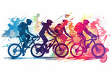 Fototapeta Big Ben - A diverse group of a female cyclists road racers, ebike riders and mountain bikers shown in a contemporary athletic abstract design, stock illustration image 