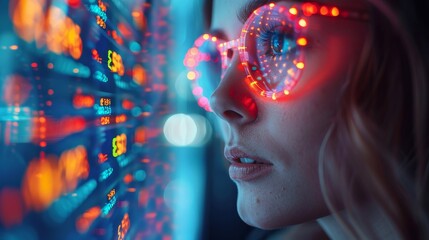 Leinwandbilder - AI in business and fintech. Artificial intelligence with the mind looking at charts. Neural networks analysed data in finance and economics. Robot trader working at the stock exchange.