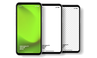 Aufkleber - 3D realistic high quality smartphone mockup with isolated background. Smart phone mockup collection. Device front view. 3D mobile phone with shadow on white background.