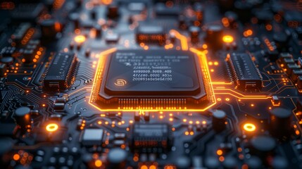 Leinwandbilder - Abstract digital chip computer processor and electronic components on mother board. Technology developing electronic devices on microchip or microprocessor. Artificial intelligence.