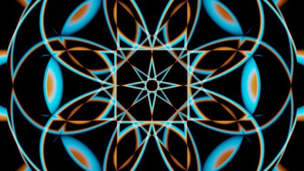 Poster - A looped animation showcases a symmetrical array of geometric shapes, pulsating and intertwining in a hypnotic dance of lines and colors.