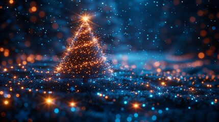 Fototapete - An image of a Christmas tree on a Christmas poster in computer technology style. An image of a new year, merry Christmas congratulations card in computer tech design. A template for Christmas cards