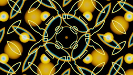 Poster - A seamless 3D rendered looped animation showcasing a pattern of black and yellow circles.