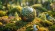 Environmental Concept - Globe On Moss In Forest
