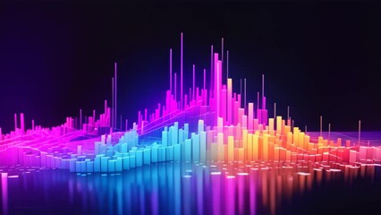 Poster - An image capturing a vibrant sound wave against a pitch-black background, Abstract representation of a fluctuating stock market graph, AI Generated