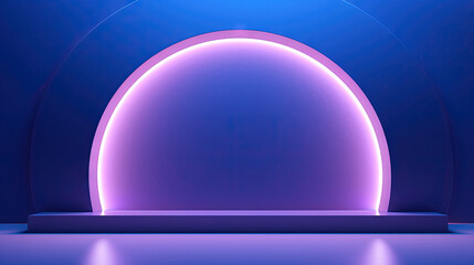 Sticker - Neon arc in blue and purple lights room. Abstract background for product display.