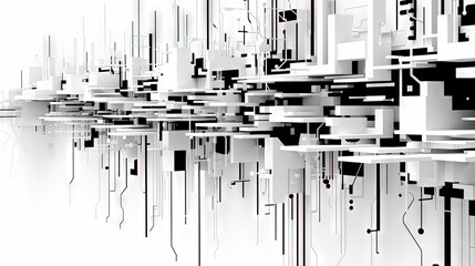 Poster - Abstract circuit board concept with black track lines on white background.
