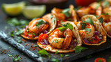 Fototapeta Big Ben - Spicy Shrimp Tacos on Decorated Table