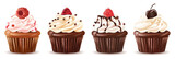 Fototapeta Na ścianę - Cupcake, fairy cake set sweet food. Set of delicious birthday cupcakes on white background.