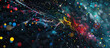 3d rendering of colorful particles in space with depth of field and bokeh