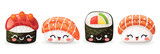 Fototapeta Na ścianę - Set of cute sushi, Various kawaii sushi Japanese food cartoon on white background.