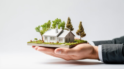 a man holds a model of a cottage