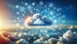 for advertisement and banner as Cloudscape Connectivity A serene cloudscape with digital icons highlighting cloud connectivity. in Digital Cloud Computing background theme ,Full depth of field, high q