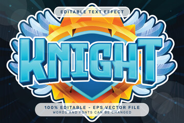 Poster - knight 3d text effect and editable text effect with shield and wings illustration