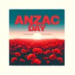 Retro background design for anzac day with a field of red poppies.