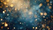 abstract background Gold foil texture. Holiday concept. with Dark blue and gold particle. Christmas Golden light shine particles bokeh on navy blue background.