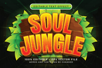 Poster - soul jungle 3d text effect and editable text effect with wood and nature illustration