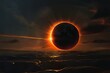 A stunning solar eclipse casts a dramatic shadow over a serene, dark sky
