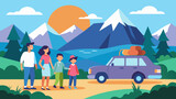 Fototapeta Sport - family trip father mother and children traveling vector illustration