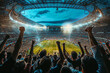© OSORIOartist - Stadium crowd celebrates soccer victory at night. Generative AI