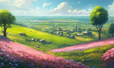 Wall Mural - landscape with flowers