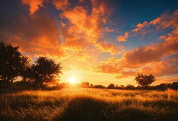 Wall Mural - sunset in the field