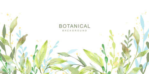 Wall Mural - watercolor frame with green branches and leaves. cute border of fresh natural greenery. botanical ve