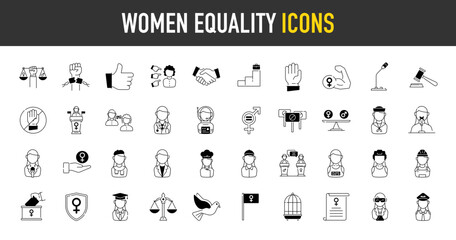 women equality vector icons. such as female sign, law, justice, power, peace, profession, freedom, h