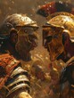 Gladiators in the Roman arena, facetoface, tense moment, dust swirling, epic, detailed, oil painting style , 8K , high-resolution, ultra HD,up32K HD