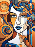Fototapeta Góry - Abstract art background, a woman's face made of multi-colored mosaic
