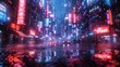 © Exnoi - Neon Rain: A Futuristic 3D Cyberpunk Cityscape.