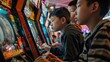 Asian children playing on the arcade machines