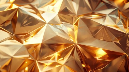 Poster - abstract gold crystal background in 3d, macro texture of faceted metallic foil, contemporary geometr