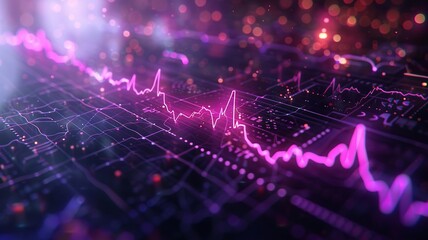Wall Mural - Sharp image of an EKG display with vibrant violet peaks