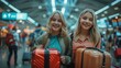 Two Women Holding Suitcases