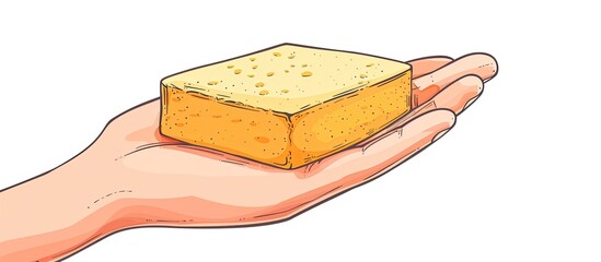 Sticker - A person holding a piece of cake, a delicious dessert made with ingredients like flour, sugar, and dairy. This baked goods are a gesture of love and culinary art in the form of a rectangle dish