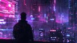 © Oskar Reschke - A cyberpunk masterpiece featuring neon-lit cityscapes and a hacker silhouette merging seamlessly with lines of code, creating an electrifying atmosphere.