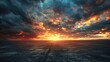 Epic Sunset over a Dark Horizons with Dramatic Sky, Clouds and Black Concrete Floor in a Stunning Landscape