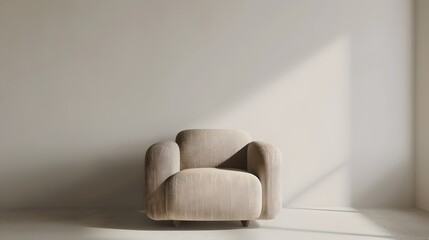 Poster - Modern minimalist living room with stylish comfy armchair. Interior design simplicity. Elegant furniture for contemporary home decor. AI