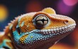 Macro photography of a colorful dragon lizard with a star in its eyes