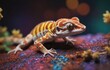 Macro photography of a colorful iguania lizard perched on a rock
