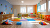 Fototapeta  - Spacious Colorful Kindergarten Classroom Interior with Sunny Ambiance