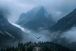 a bird flying over a mountain