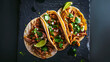 Savor the Flavors: A Scrumptious Mexican Pork Carnitas Tacos Flat Lay Composition