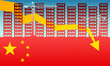 Chinese property sector crisis, financial crisis, China's Real Estate slump, flag of China and stock market decline