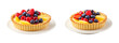 Fruit tart with assorted fresh berries vanilla custard filling buttery shortcrust pastry glossy glaze. Culinary and Food concept